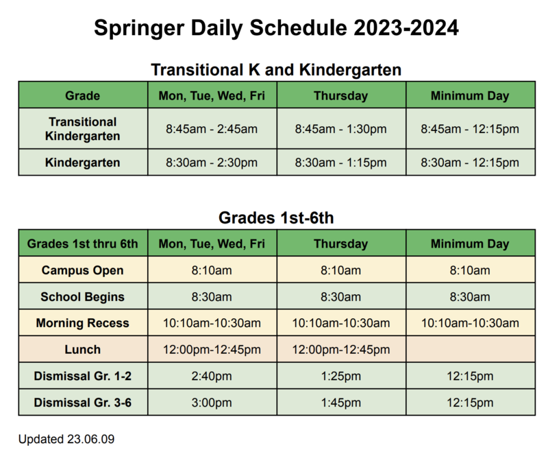 23-24 Springer Daily Schedule